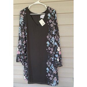 Nicole Miller Studio Dress Floral Sheer Flowy Party Bell Flutter Size 8 NEW